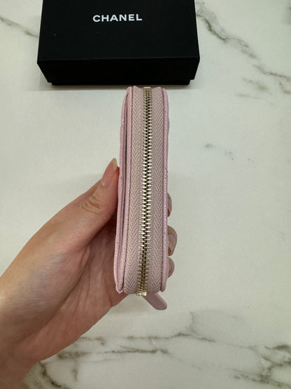 CHANEL Cardholder 拉鍊零錢包 24P櫻花粉