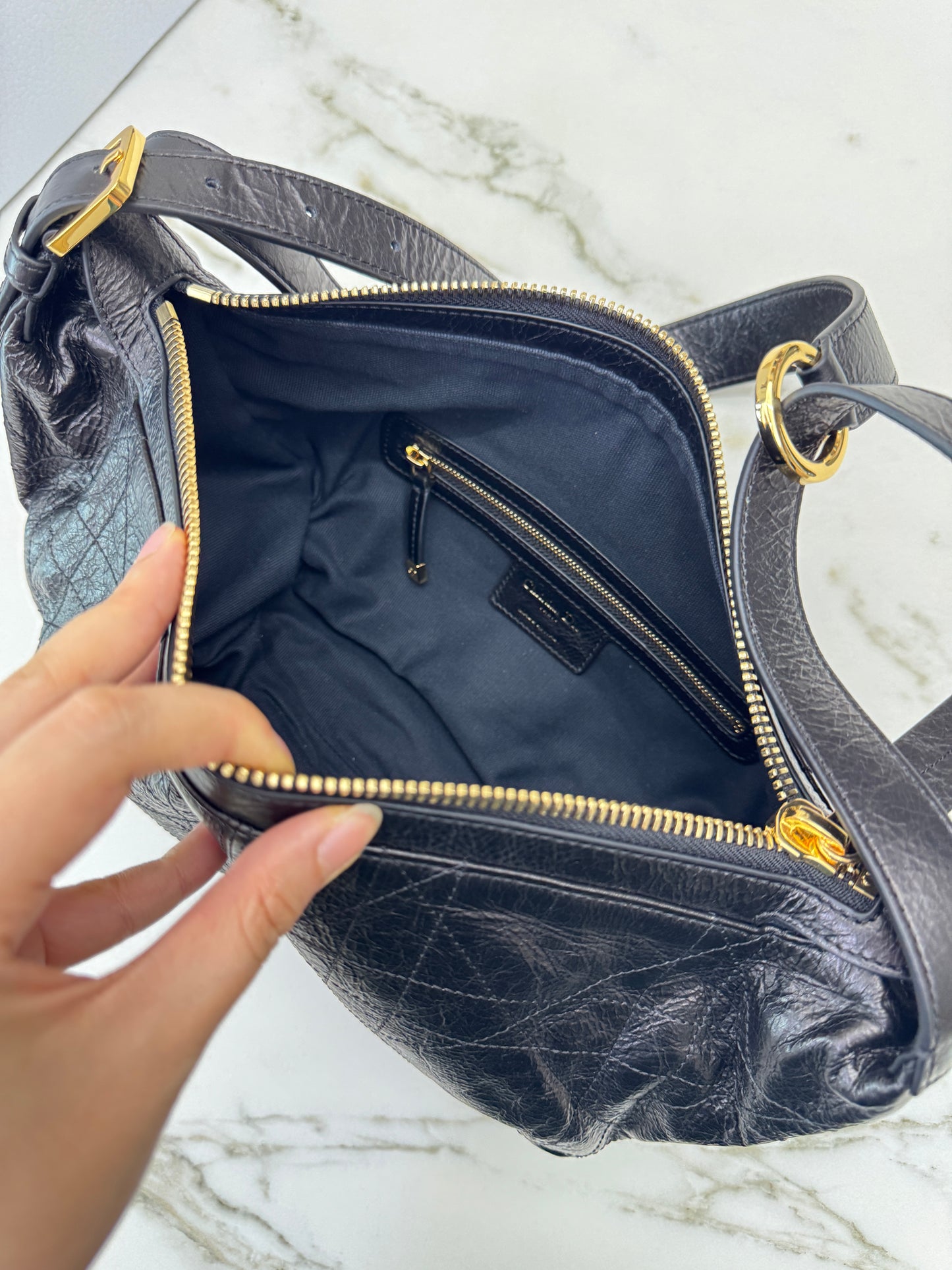 DIOR D-Journey Small 黑色油臘皮