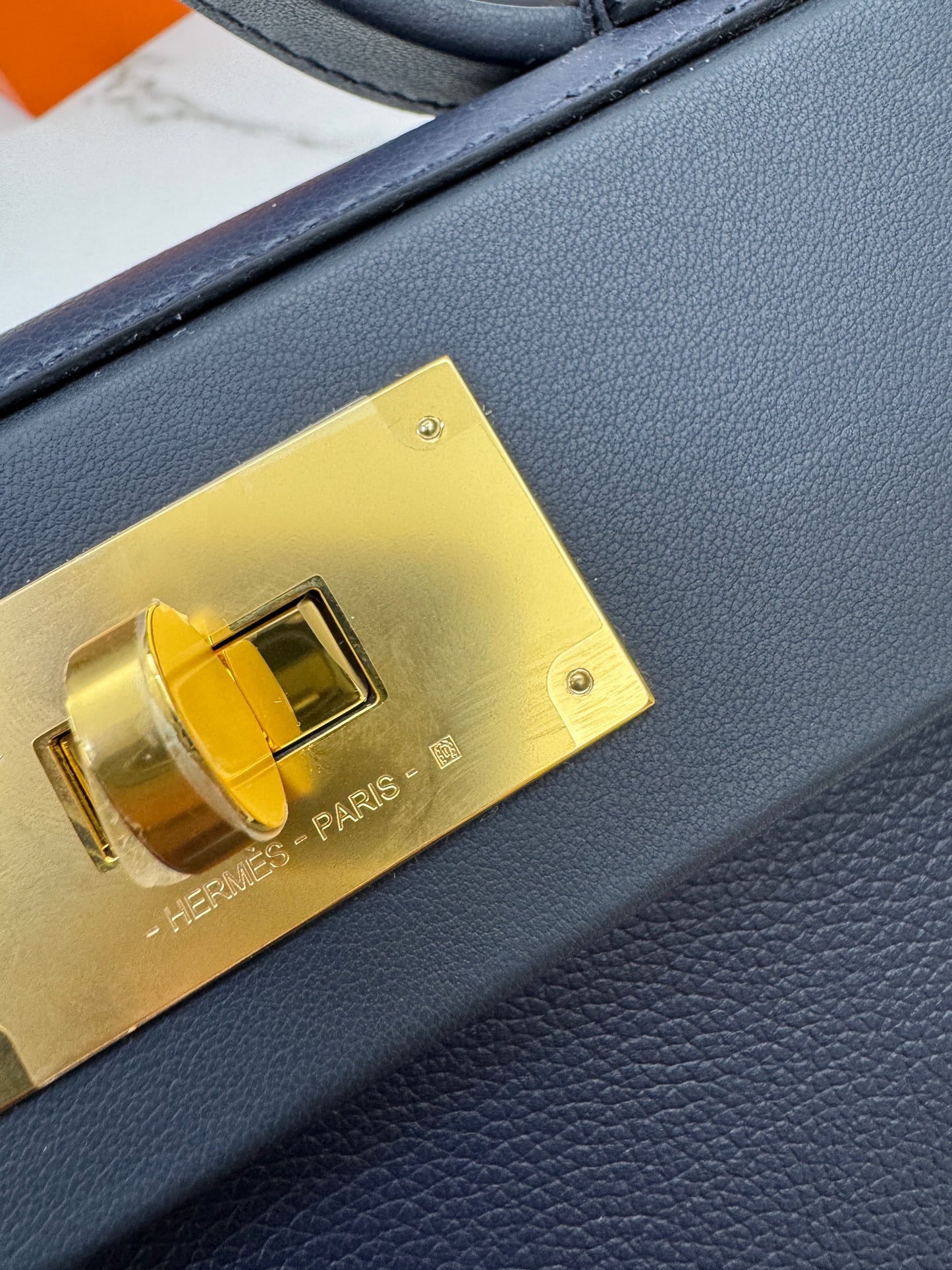 HERMES Mini 2424 午夜藍金扣 Evercolor 2Z Bleu Nuit GHW
