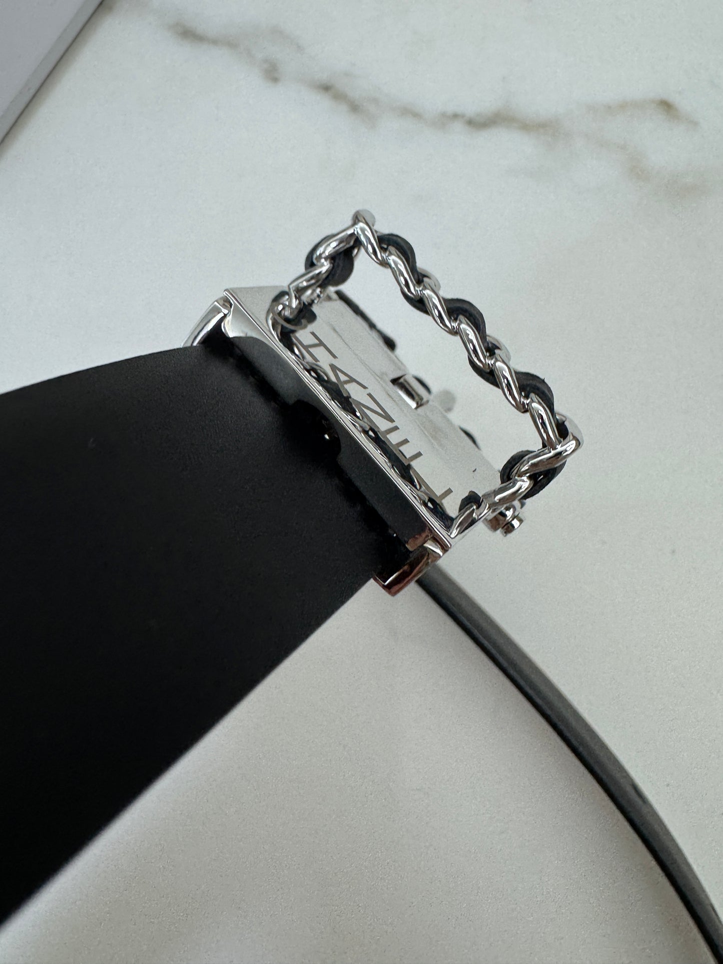 CHANEL Belt 雙面皮帶銀扣 酒紅拼黑