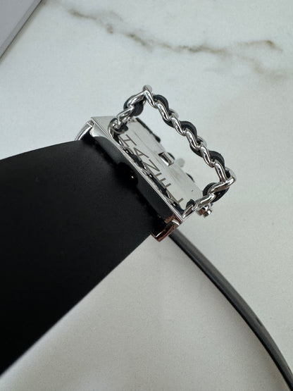 CHANEL Belt 雙面皮帶銀扣 酒紅拼黑