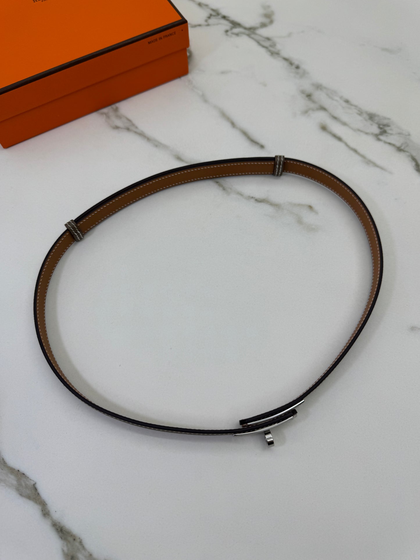 HERMES Kelly Belt 大象灰銀扣（手縫蠟線）