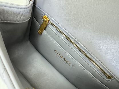 CHANEL Mini CF17 金球方胖子淺灰