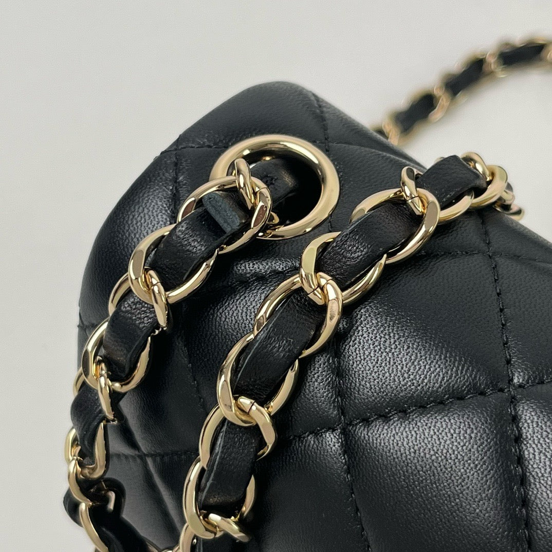 CHANEL CF17 方胖子 黑金羊皮 mini square