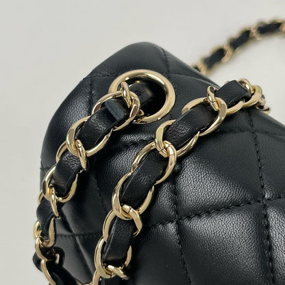 CHANEL CF17 方胖子 黑金羊皮 mini square
