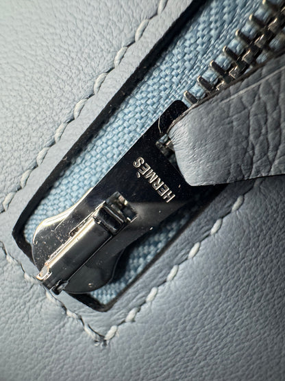 HERMES Mini 2424 亞麻藍銀扣 Evercolor Blue Lin PHW