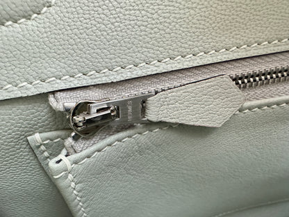 HERMES Birkin 30 SO 珍珠灰拼奶昔白山羊皮 拉絲銀扣 Chevre Mysore Gris Pearl x Craie