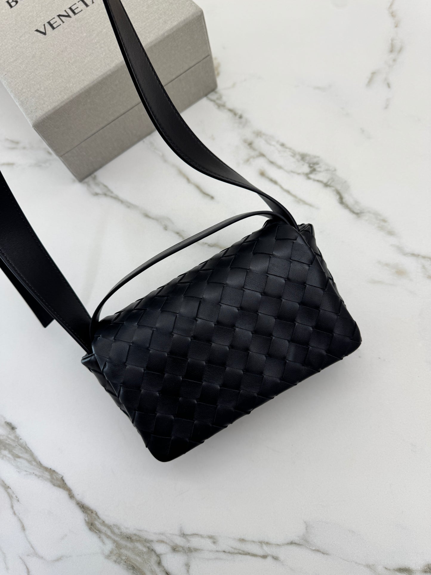 BV Intrecciato Mini Bag with Flap Black