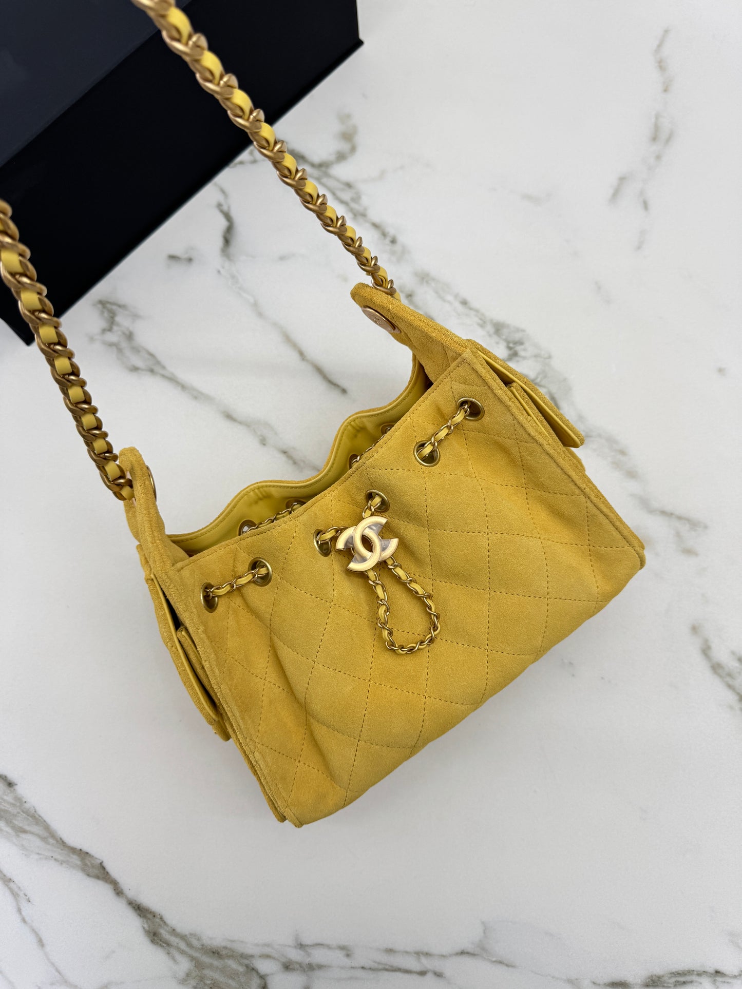 CHANEL Mini 25Bag 麂皮黃色