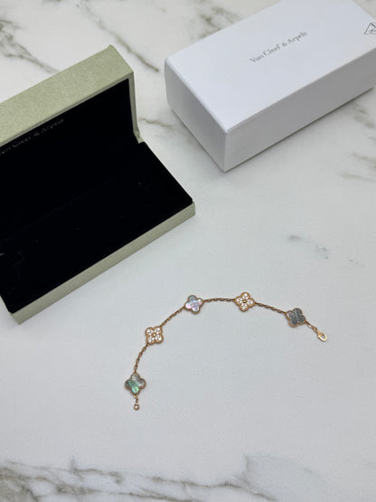 VCA Vintage Alhambra Bracelet 五花灰貝母拼鑽 玫瑰金手鏈