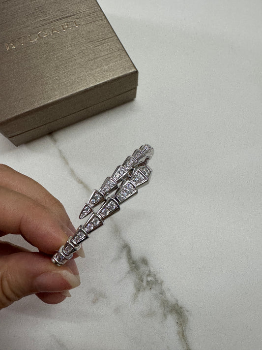 BVLGARI Serpenti 滿鑽手鐲 白金色