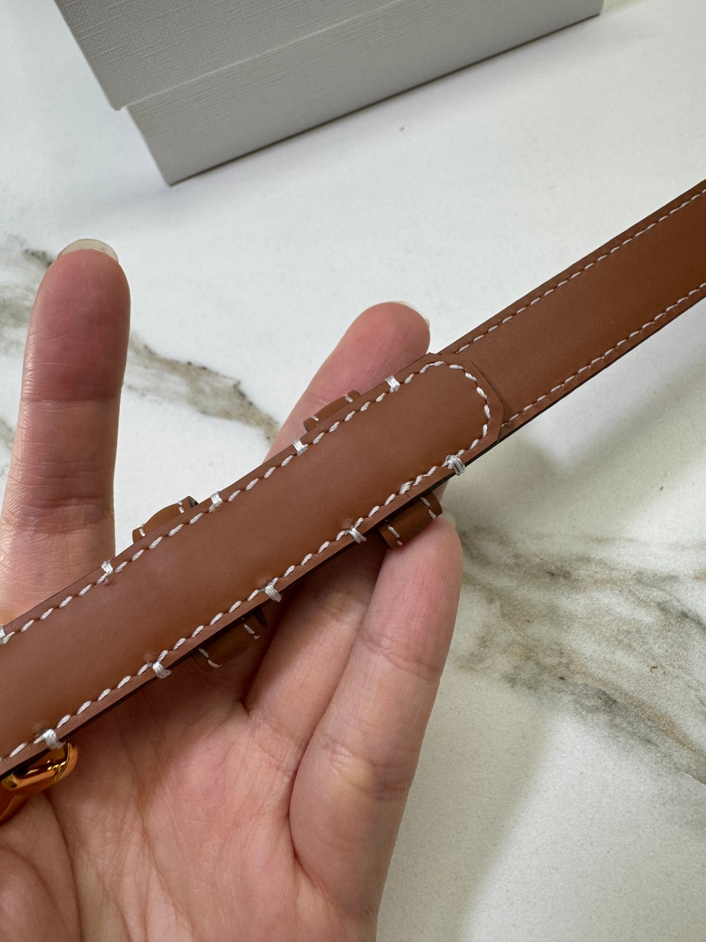 CELINE Triomphe 凱旋門皮帶1.8cm 金扣 棕色