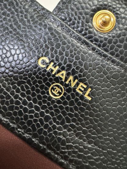 CHANEL CF三摺錢包 黑金牛