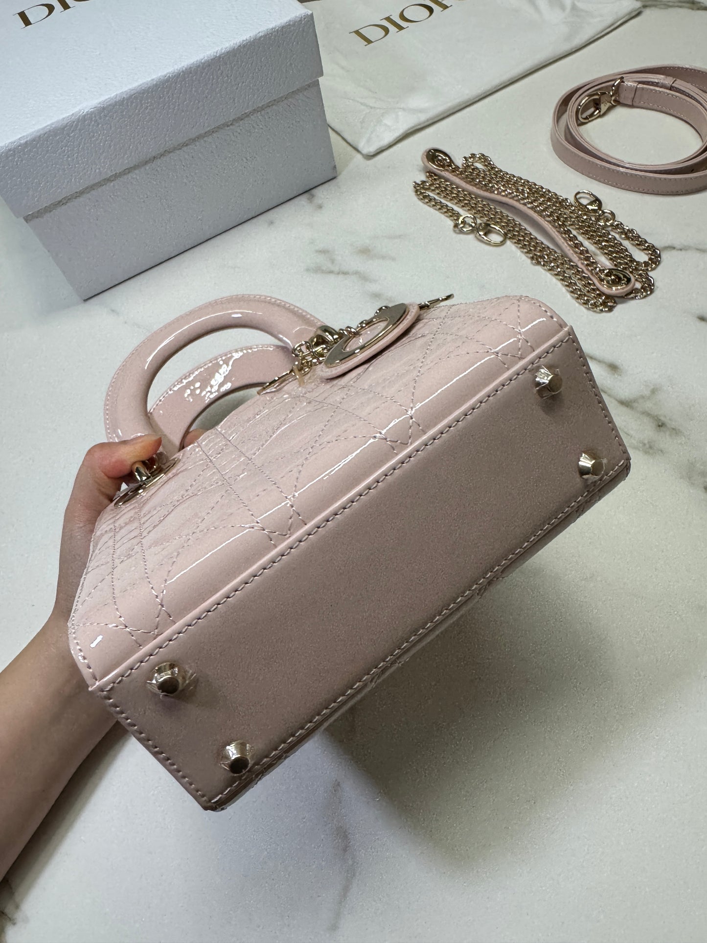 DIOR Lady Mini 三格 漆皮 淡粉 light Pink