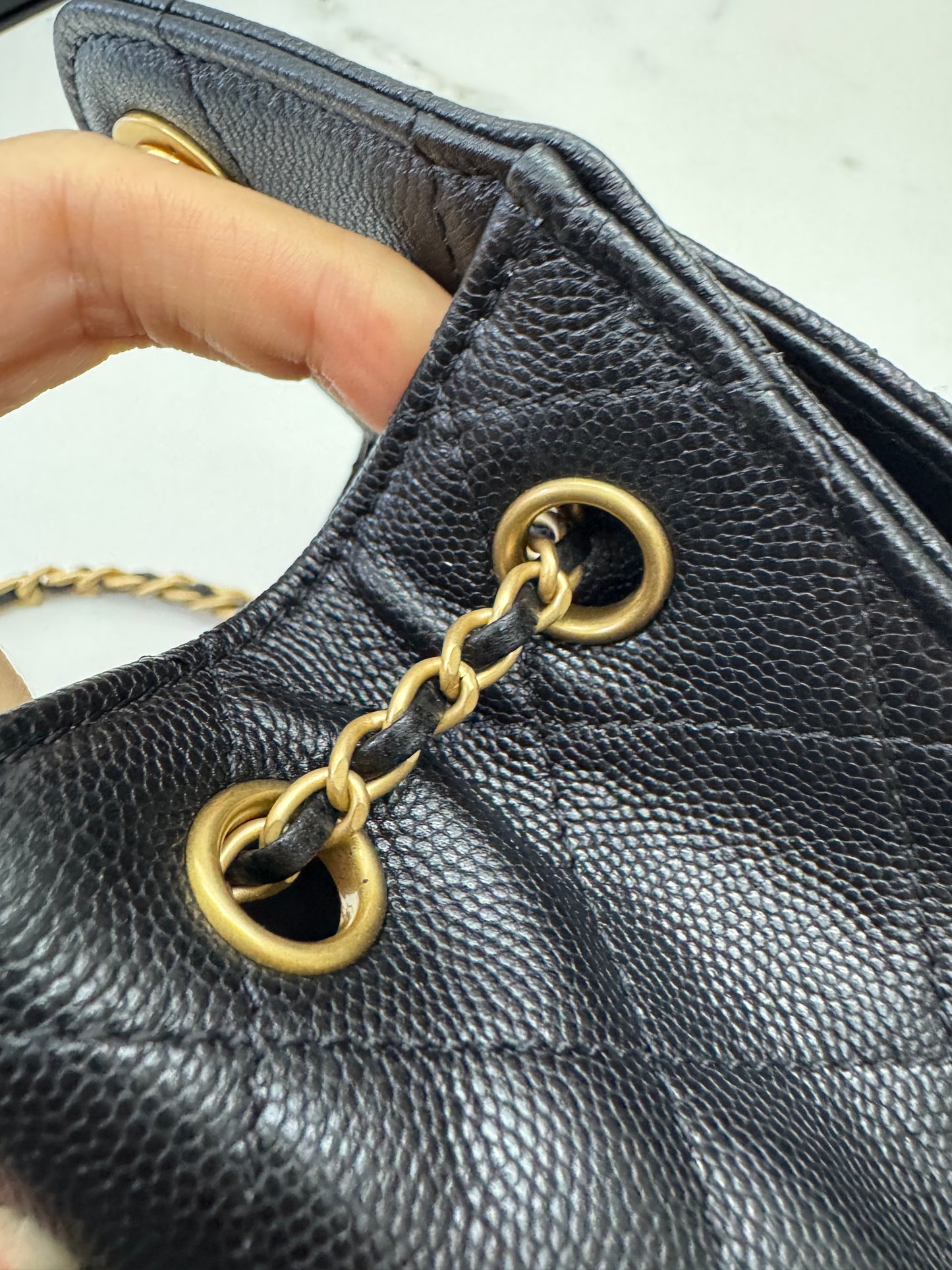 CHANEL Mini 25 Bag 黑色荔枝皮 金扣 Caviar Calfskin GHW
