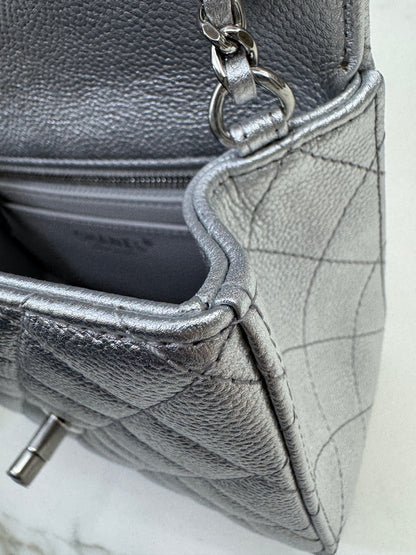 CHANEL 25B調節扣 銀色方胖子 Mini CF Square Caviar Calfskin