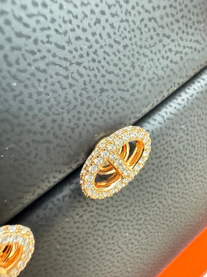 HERMES 豬鼻滿鑽玫瑰金耳環