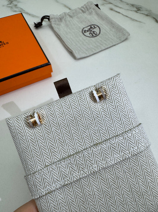 HERMES Mini Pop H 玫瑰金拼色耳環