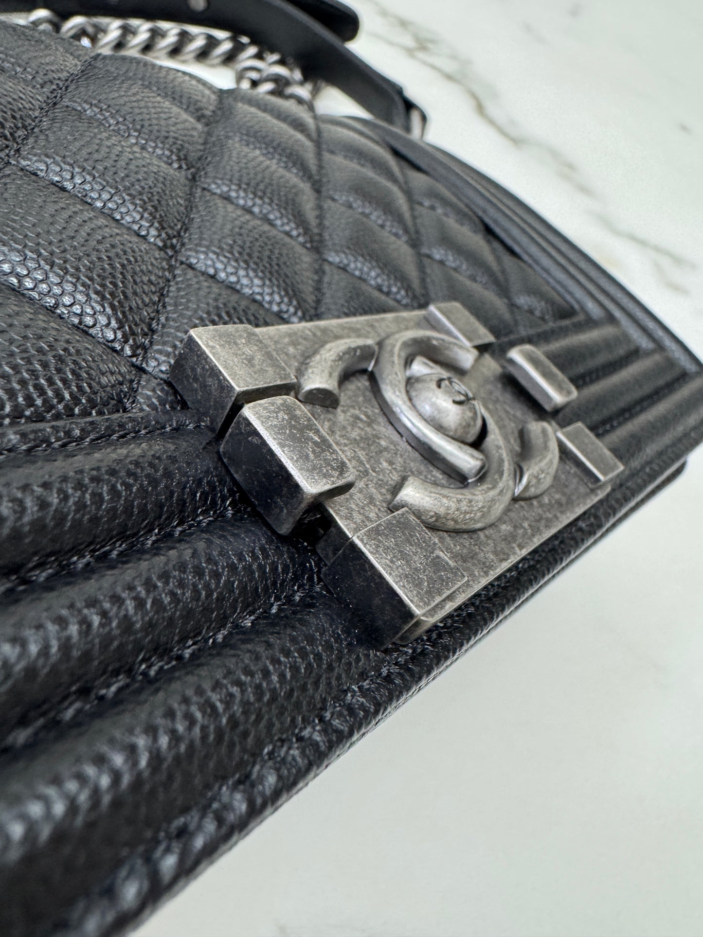 CHANEL Leboy 20cm 黑銀荔枝牛皮