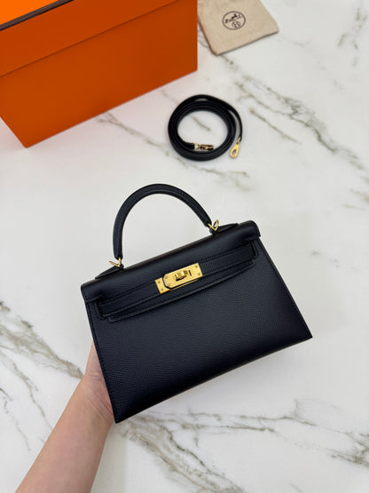 HERMES Mini Kelly II 黑金 Epsom Noir GHW