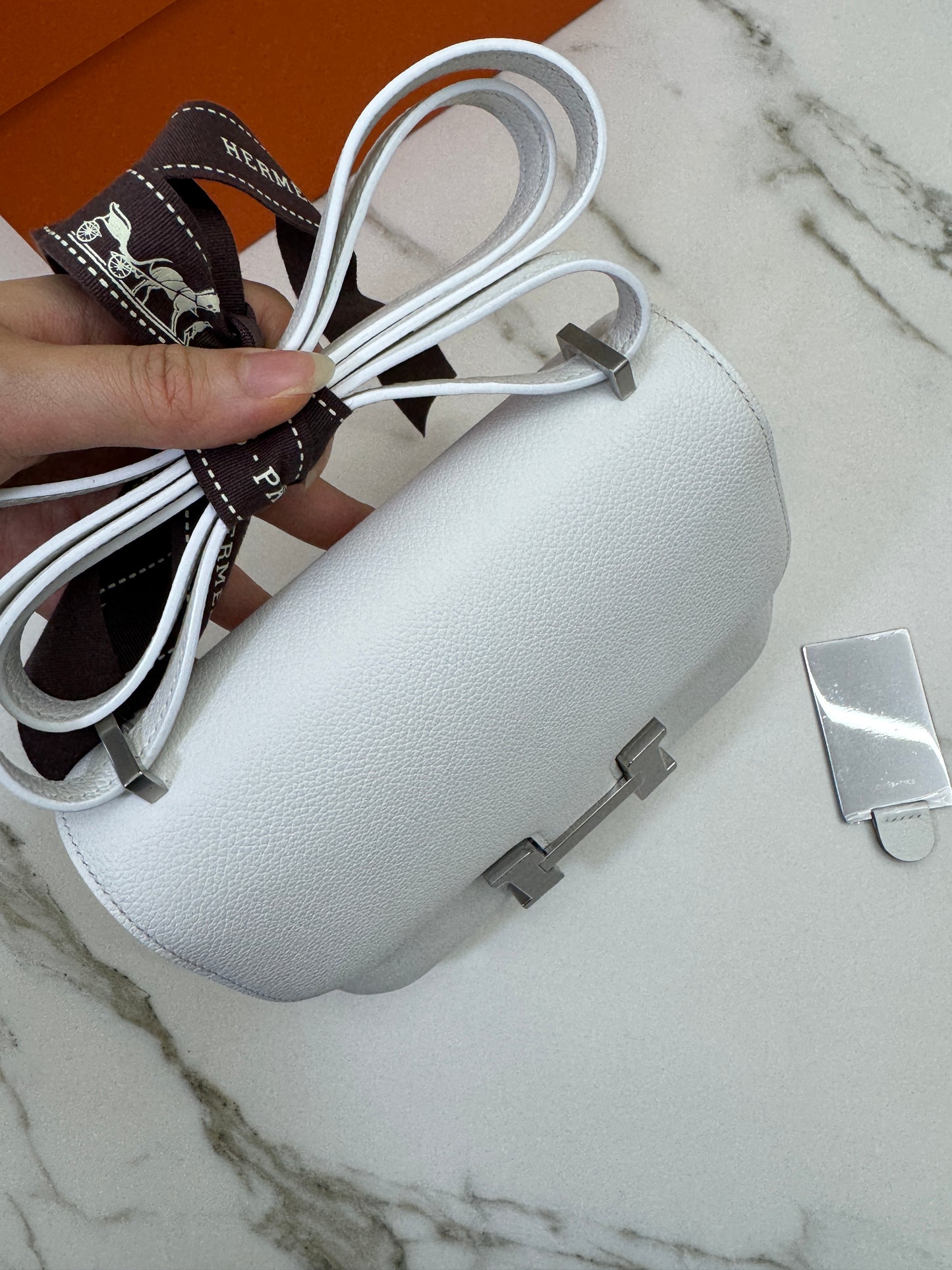 HERMES Mini Constance 新白色 銀扣 Evercolor 0U New White PHW