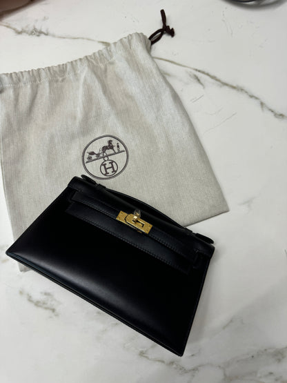 HERMES Mini Kelly 一代 黑金box皮 Kelly Pochette