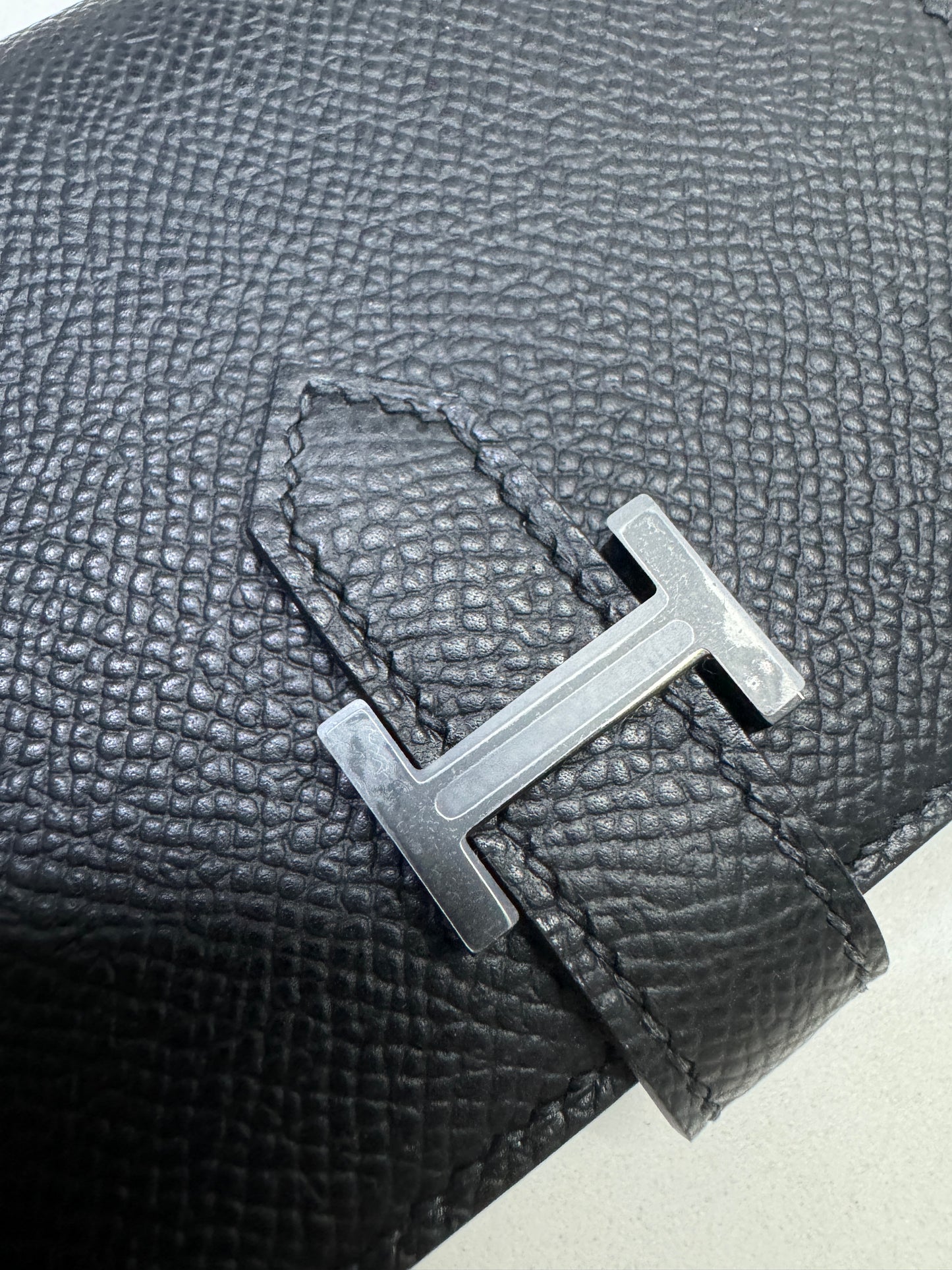 HERMES Bearn Compact Wallet 黑銀 短款 Epsom PHW