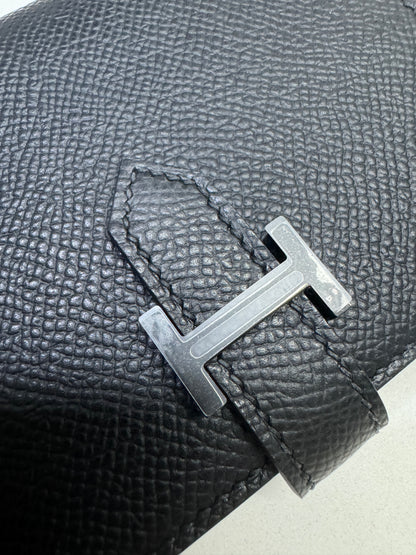 HERMES Bearn Compact Wallet 黑銀 短款 Epsom PHW