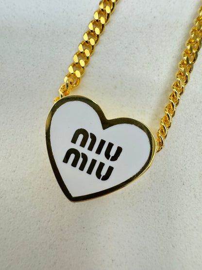 MIU MIU 心形琺瑯項鏈 白金色