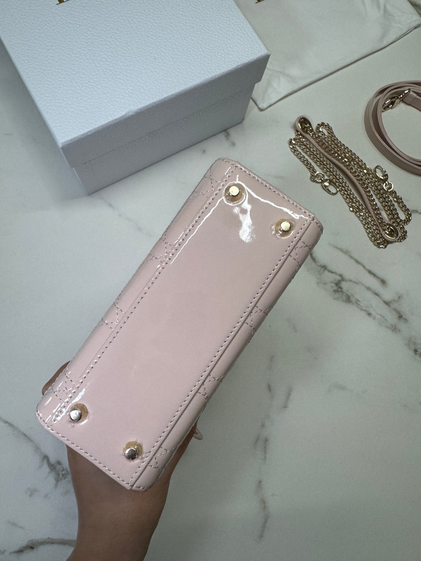 DIOR Lady Mini 三格 漆皮 淡粉 light Pink