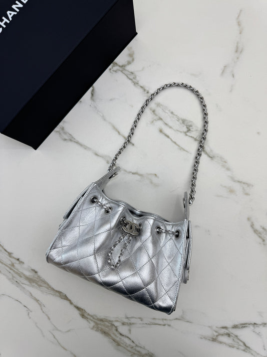 CHANEL Mini 25 Bag 銀色荔枝皮銀扣 Silver Caviar Calfskin PHW