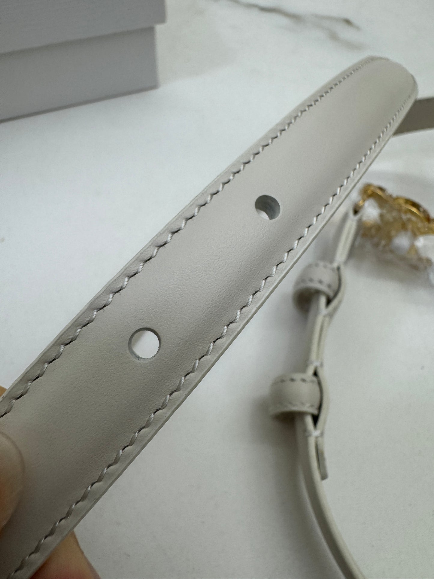 CELINE 凱旋門皮帶 白色 1.8cm