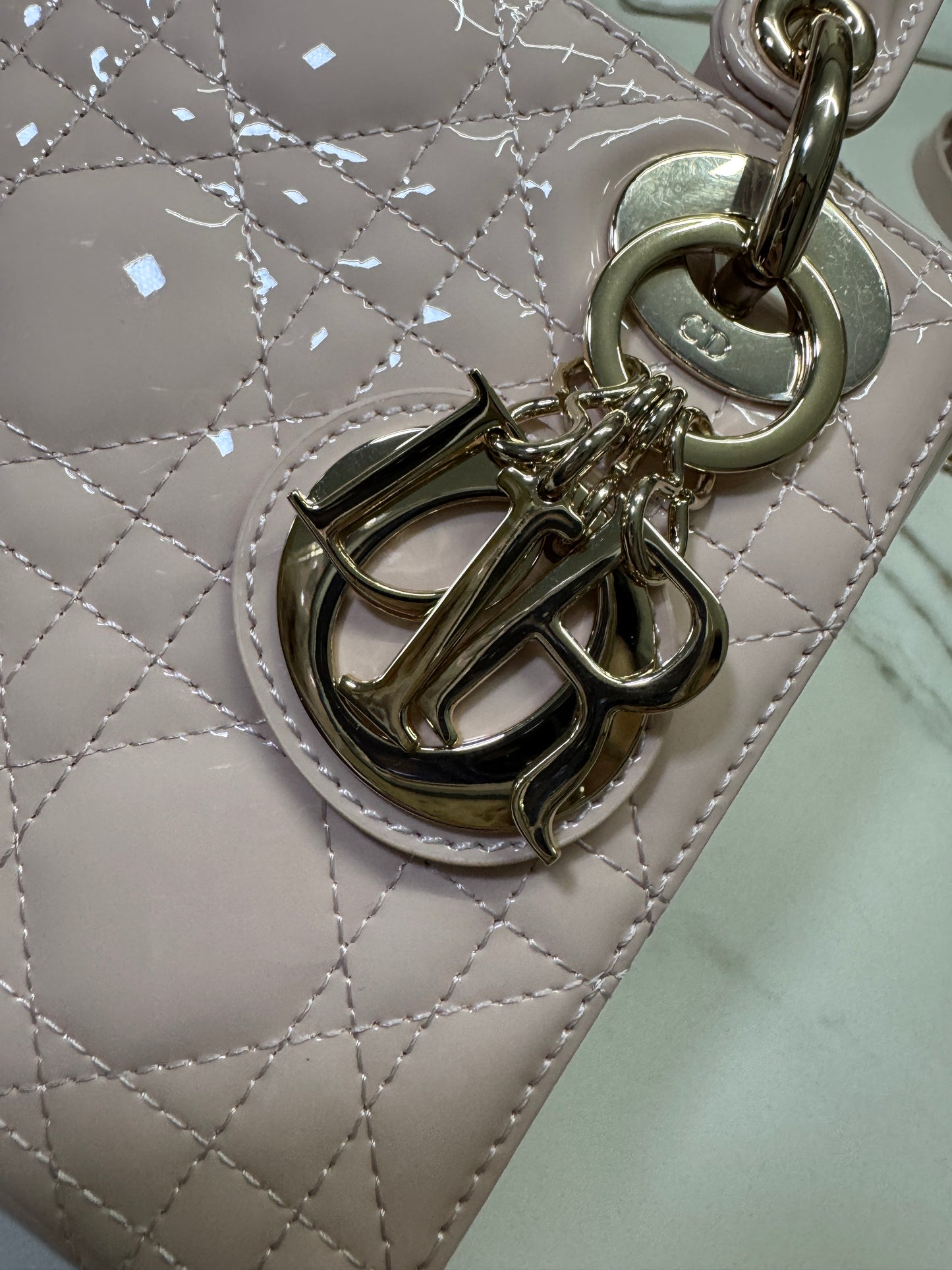 DIOR Lady Mini 三格 漆皮 淡粉 light Pink