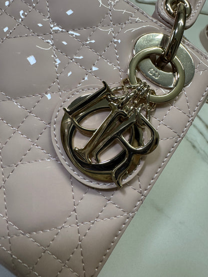 DIOR Lady Mini 三格 漆皮 淡粉 light Pink