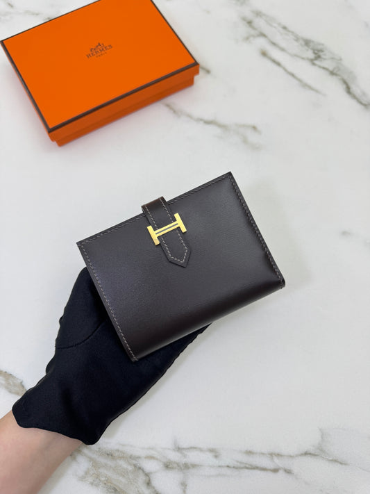 HERMES Bearn Compact Wallet 烏木色Box皮 Ebene GHW