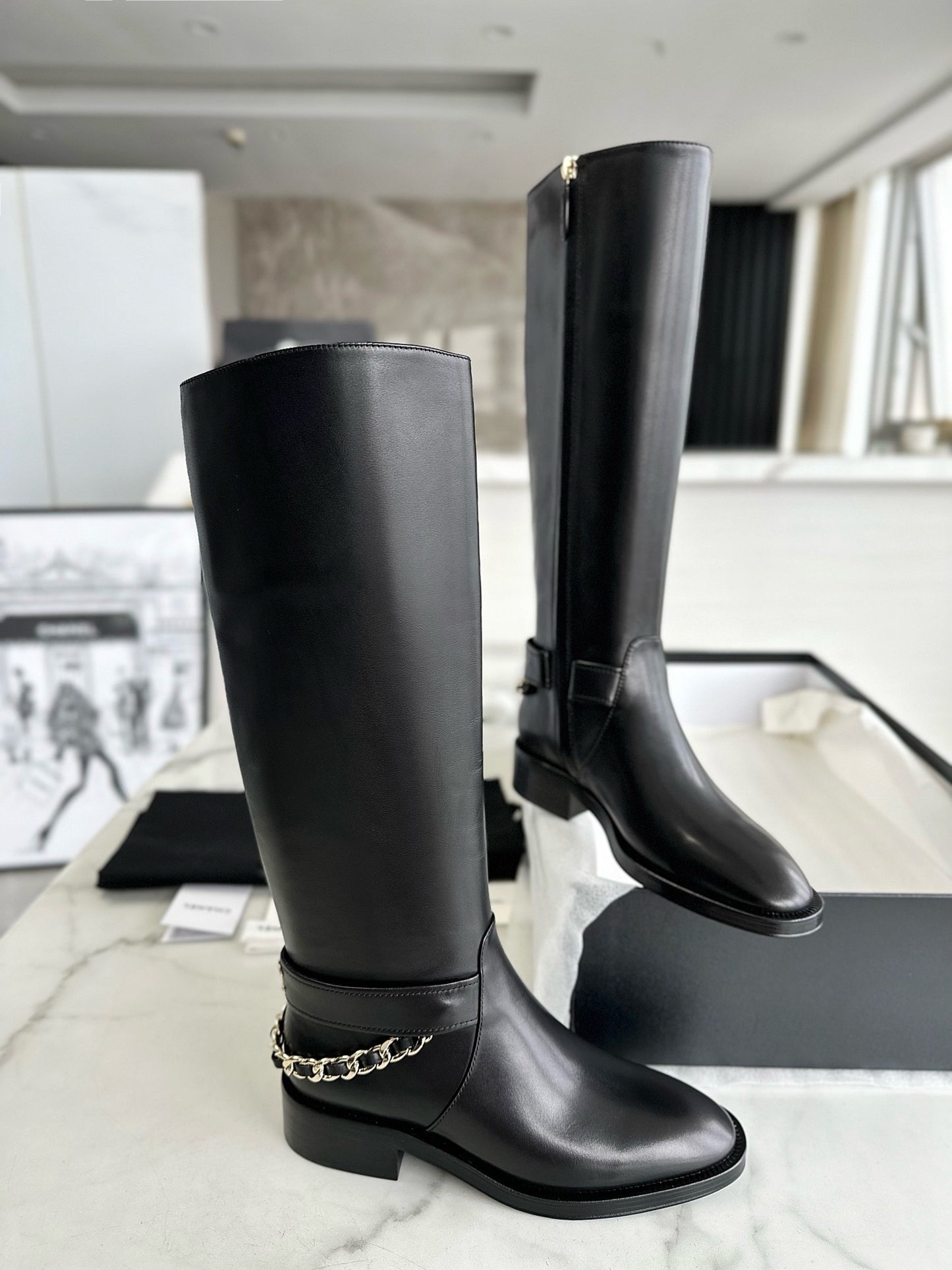 CHANEL 鏈條騎士長靴 23a