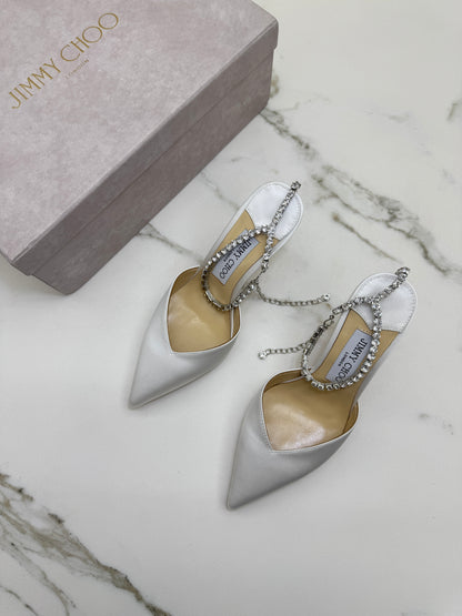 JIMMY CHOO Saeda 85 緞面白