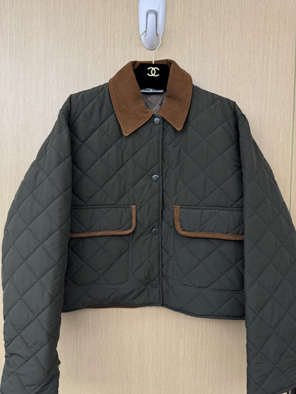 MIU MIU 麂皮領夾棉短外套 軍綠藍