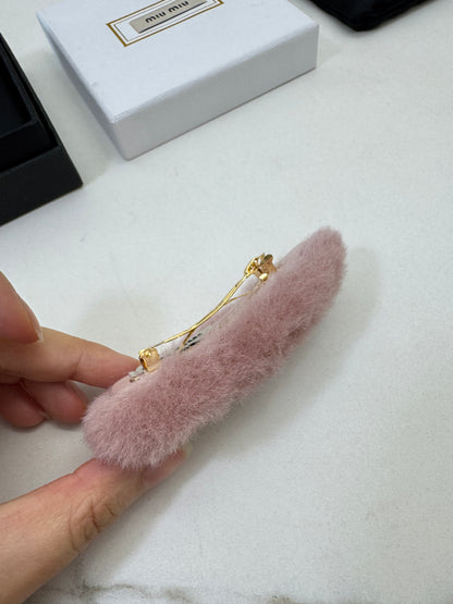 MIU MIU 水貂毛粉紅色髮夾