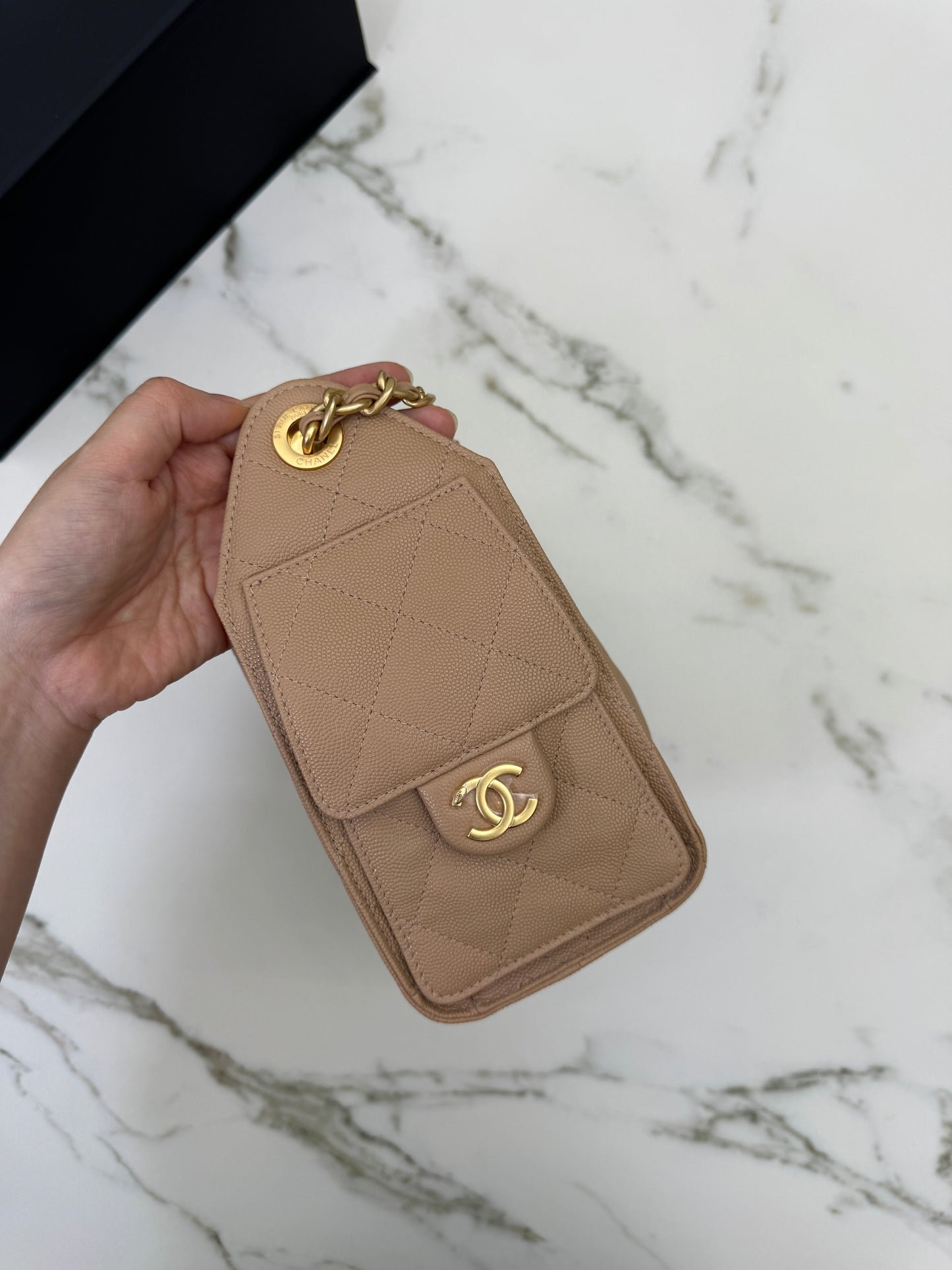 CHANEL Mini 25Bag 奶茶杏荔枝皮 Caviar Calfskin