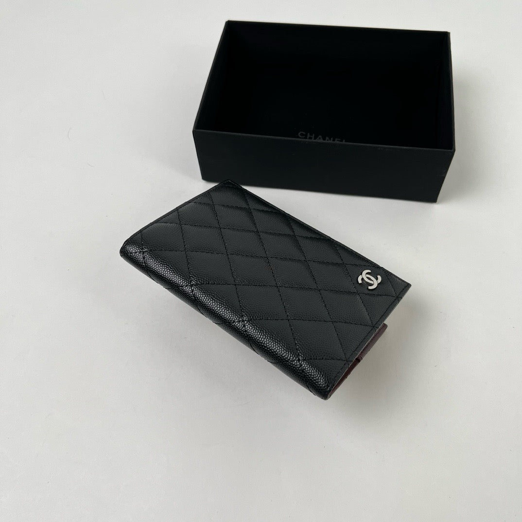 CHANEL Passport Holder 黑色牛皮 金扣/銀扣