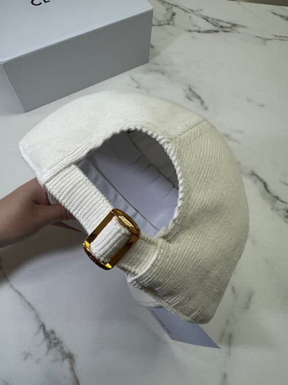 CELINE 凱旋門鴨舌帽 燈芯絨白色