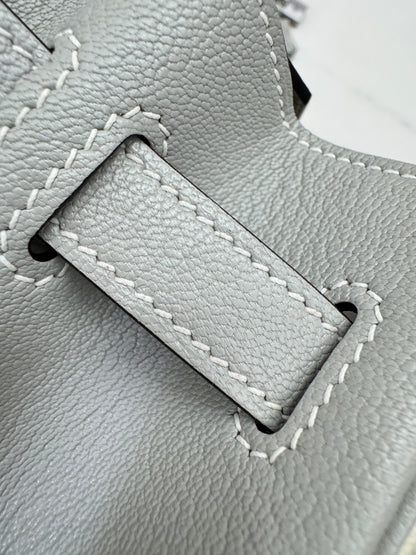 HERMES Birkin 30 SO 珍珠灰拼奶昔白山羊皮 拉絲銀扣 Chevre Mysore Gris Pearl x Craie