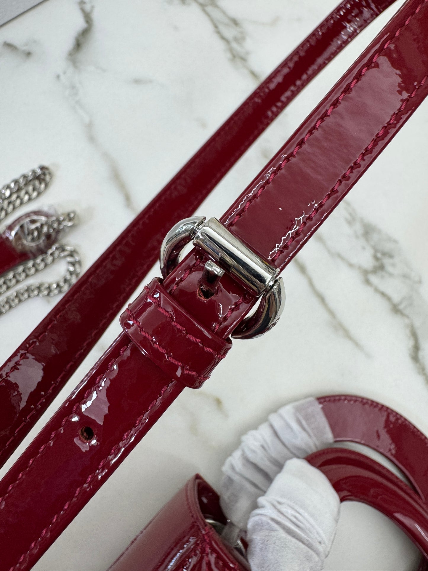 DIOR Mini Lady Dior 漆皮Cherry Red Shinny Calfskin