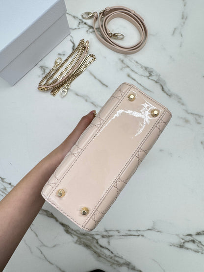 DIOR Mini Lady Dior Powder Beige 漆皮胭脂米 Shiny Calfskin