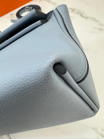 HERMES Mini 2424 亞麻藍銀扣 Evercolor Blue Lin PHW