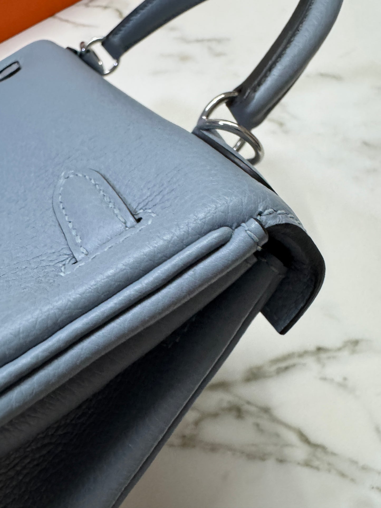 HERMES Kelly 25 亞麻藍 銀扣 內縫 Togo Selier