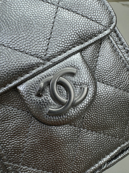 CHANEL Mini 25 Bag 銀色荔枝皮銀扣 Silver Caviar Calfskin PHW