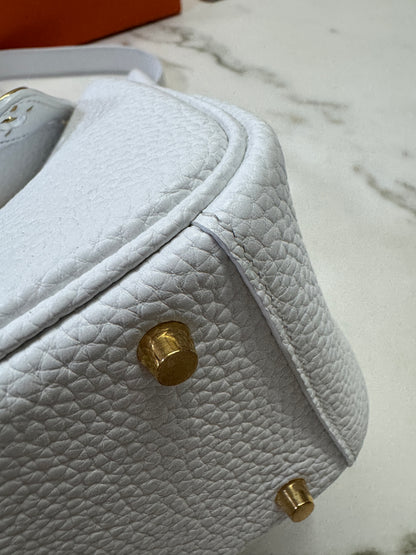 HERMES Mini Lindy II 純白色TC 金扣 GHW