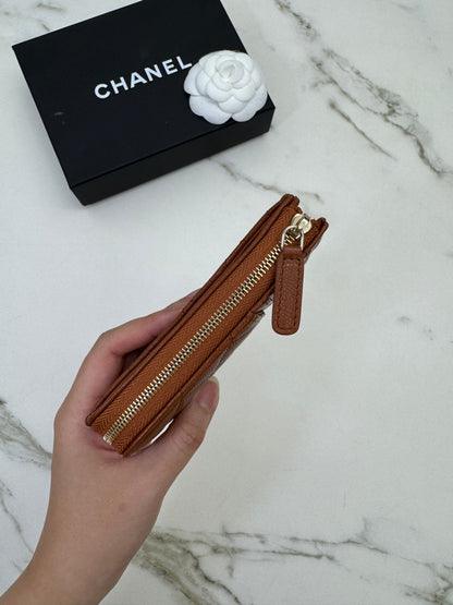 CHANEL L型拉鏈小錢包 焦糖棕